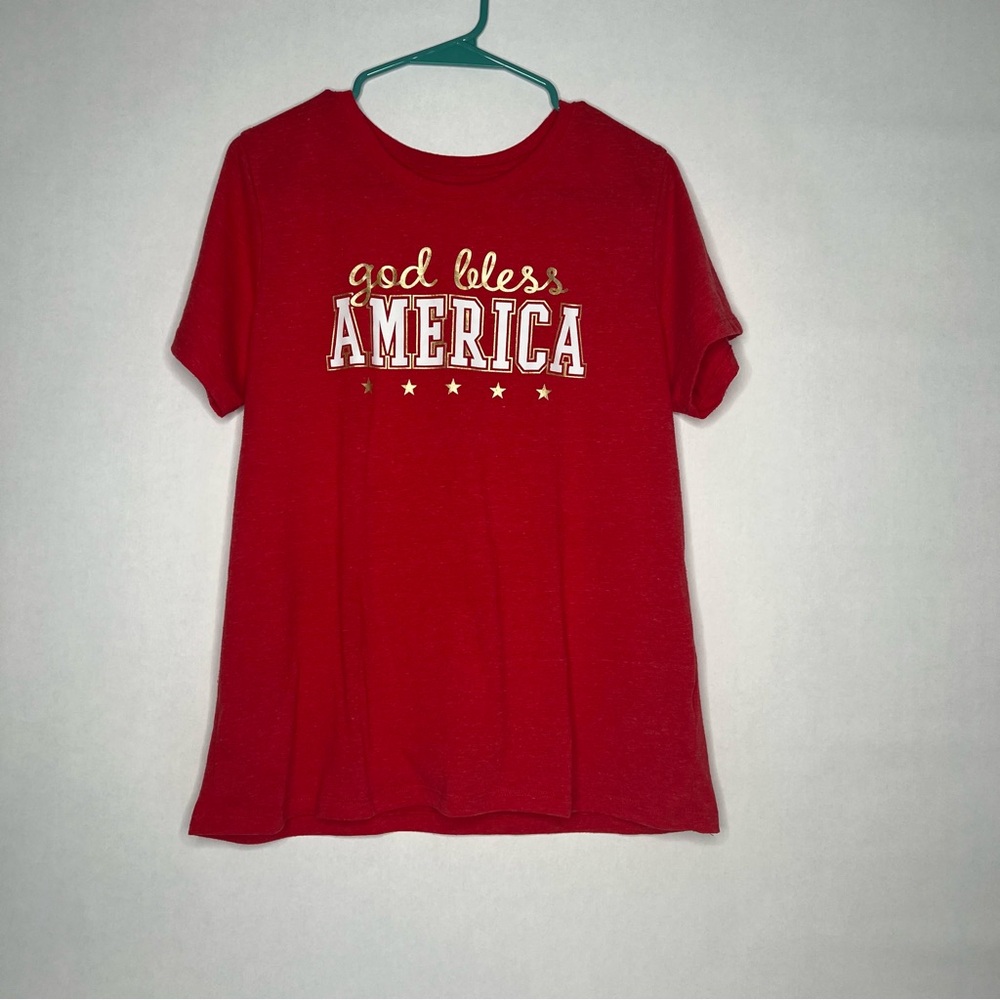 God Bless America Red Tee T-shirt Shirt‎ Soft Style